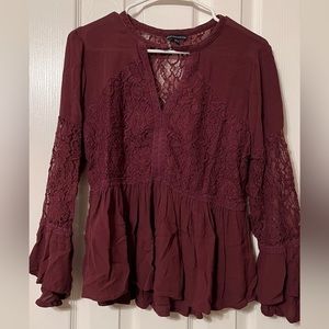 AE Lace Long Sleeve- WINE RED